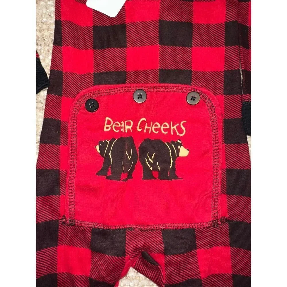 FLAP JACK One Piece Pajama Red Black Buffalo Plaid Rear Flap 12 months pajama sl